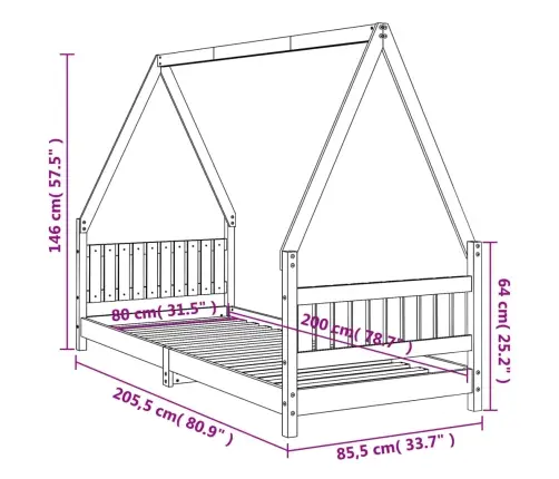 Bērnu Gultas Rāmis, Balts, 80X200 Cm, Priedes Masīvkoks Vidaxl