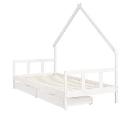 Bērnu Gultas Rāmis Ar Atvilktnēm, Balts, Priedes Masīvkoks Vidaxl
