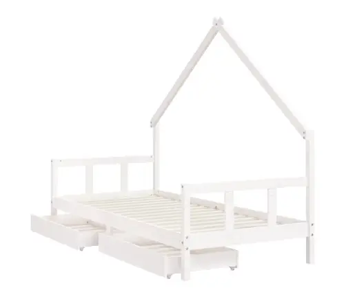 Bērnu Gultas Rāmis Ar Atvilktnēm, Balts, Priedes Masīvkoks Vidaxl