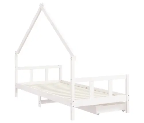 Bērnu Gultas Rāmis Ar Atvilktnēm, Balts, Priedes Masīvkoks Vidaxl