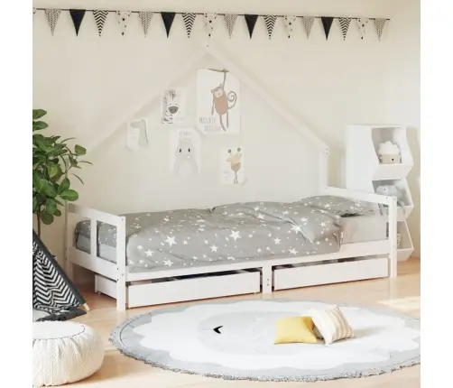 Vaikiškos Lovos Rėmas Su Stalčiais, Baltas, 80X200cm Pušis