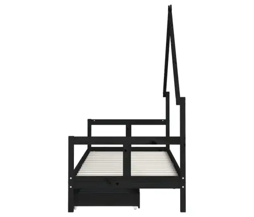 Bērnu Gultas Rāmis Ar Atvilktnēm, Melns, Priedes Masīvkoks Vidaxl