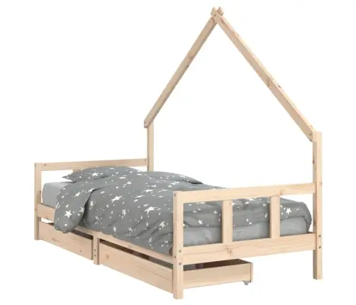 Bērnu Gultas Rāmis Ar Atvilktnēm, 90X200 Cm, Priedes Masīvkoks Vidaxl