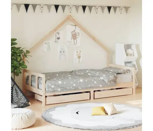 Bērnu Gultas Rāmis Ar Atvilktnēm, 90X200 Cm, Priedes Masīvkoks Vidaxl