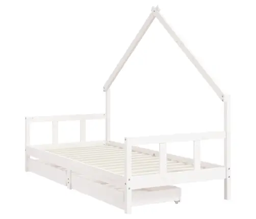 Bērnu Gultas Rāmis Ar Atvilktnēm, Balts, Priedes Masīvkoks Vidaxl