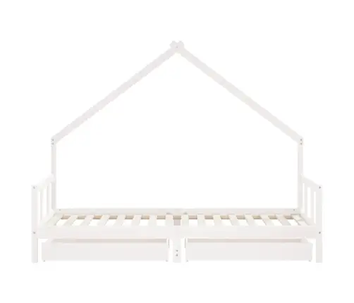 Bērnu Gultas Rāmis Ar Atvilktnēm, Balts, Priedes Masīvkoks Vidaxl