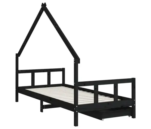 Lastevoodi Raam Sahtlitega, Must, 90 X 200 cm Männipuit Lastevoodi Raam Sahtlitega, Must, 90 X 200 cm Männipuit