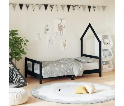 Bērnu Gultas Rāmis, Melns, 80X160 Cm, Priedes Masīvkoks Vidaxl