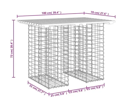 Sodo Stalas, Gabiono Dizainas, 100X70X72 cm Pušies Masyvas