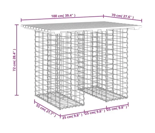 Dārza Sols, Gabiona Dizains, 100X70X72 Cm, Priedes Koks Vidaxl