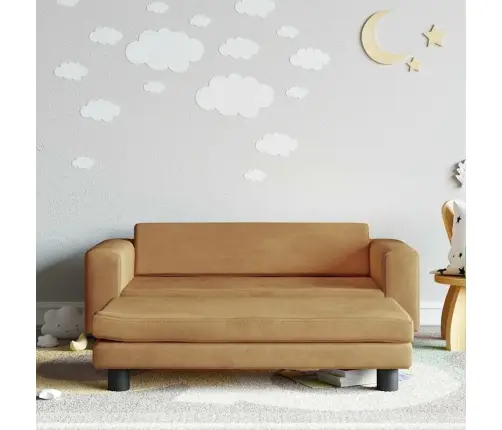 Bērnu Dīvāns Ar Soliņu, Brūns, 100X50X30 Cm, Samts Vidaxl