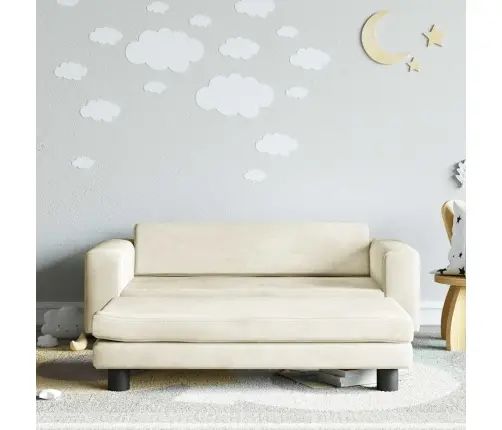 Bērnu Dīvāns Ar Soliņu, Krēmkrāsas, 100X50X30 Cm, Samts Vidaxl