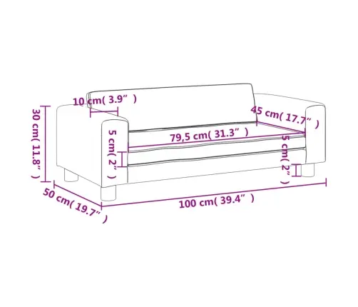 Bērnu Dīvāns Ar Soliņu, Kapučīno, 100X50X30 Cm, Mākslīgā Āda Vidaxl