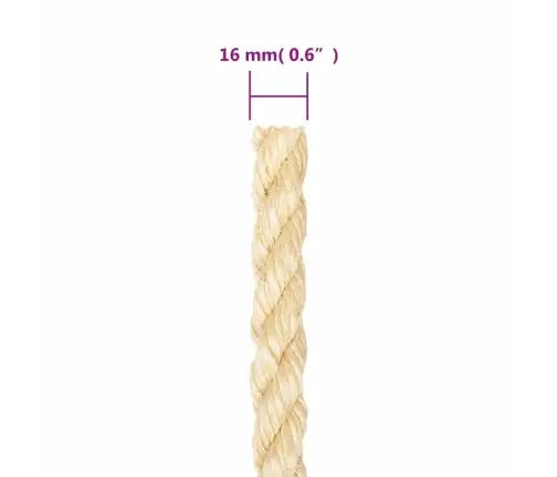 Virve, 16 Mm, 25 M, 100% Sizals Vidaxl
