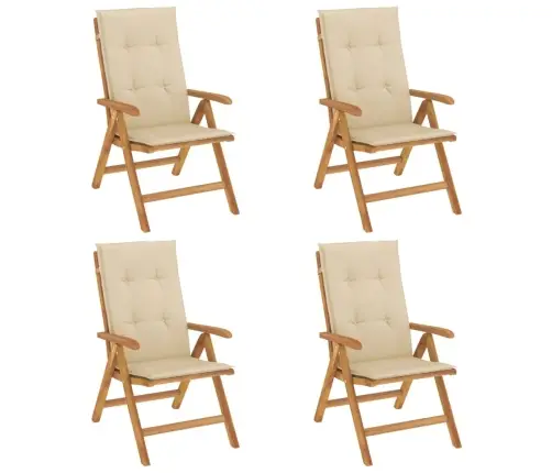 Atlošiamos Sodo Kėdės Su Pagalvėlėmis, 4Vnt., Tikmedžio Masyvas