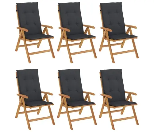 Dārza Krēsli Ar Matračiem, Atgāžami, 6 Gab., Masīvs Tīkkoks Vidaxl
