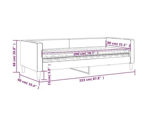 Diivanvoodi Madratsiga, Tumehall, 80X200 cm Kangas