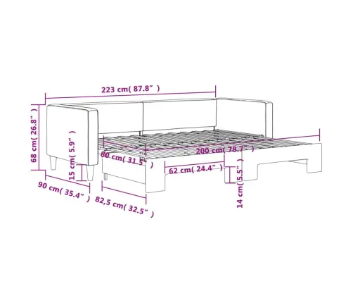 Lova Su Ištraukiama Dalimi, Šviesiai Pilka, 80X200cm Audinys