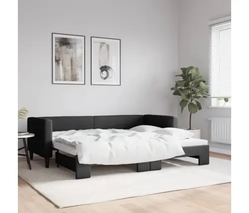 Lova Su Ištraukiama Dalimi, Juodos Spalvos, 80X200cm Audinys