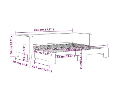 Lova Su Ištraukiama Dalimi, Taupe Spalvos, 80X200cm Audinys