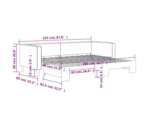 Izvelkams Dīvāns, Krēmkrāsas, 80X200 Cm, Audums Vidaxl