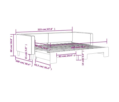 Izvelkams Dīvāns, Gaiši Pelēks, 90X200 Cm, Audums Vidaxl