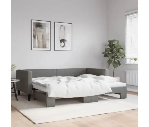 Lova Su Ištraukiama Dalimi, Tamsiai Pilka, 90X200cm Audinys