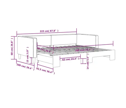 Lova Su Ištraukiama Dalimi, Taupe Spalvos, 90X200cm Audinys