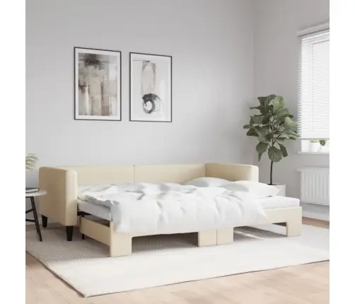 Izvelkams Dīvāns, Krēmkrāsas, 90X200 Cm, Audums Vidaxl