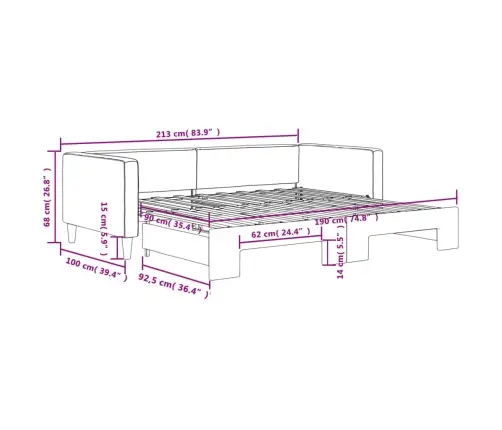 Diivanvoodi Väljatõmmatava Osaga, Helehall, 90X190 cm Kangas