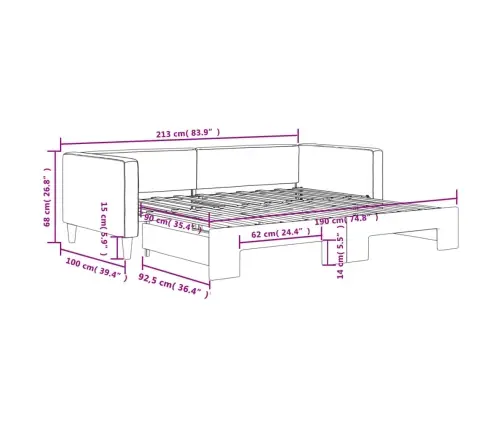 Lova Su Ištraukiama Dalimi, Tamsiai Pilka, 90X190cm Audinys