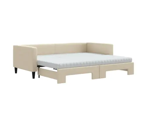 Lova Su Ištraukiama Dalimi/Čiužiniu, Kreminė, 90X200cm Audinys