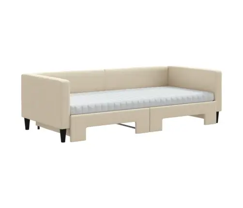 Lova Su Ištraukiama Dalimi/Čiužiniu, Kreminė, 90X200cm Audinys