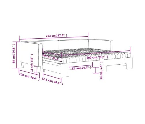 Lova Su Ištraukiama Dalimi/Čiužiniu, Kreminė, 90X200cm Audinys