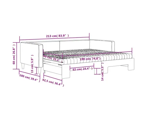 Diivanvoodi Madratsiga, Helehall, 90X190 cm Kangas
