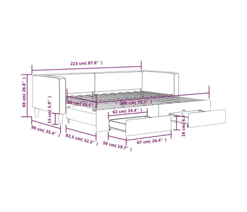 Lova Su Ištraukiama Dalimi/Stalčiais, Taupe, 80X200cm Audinys