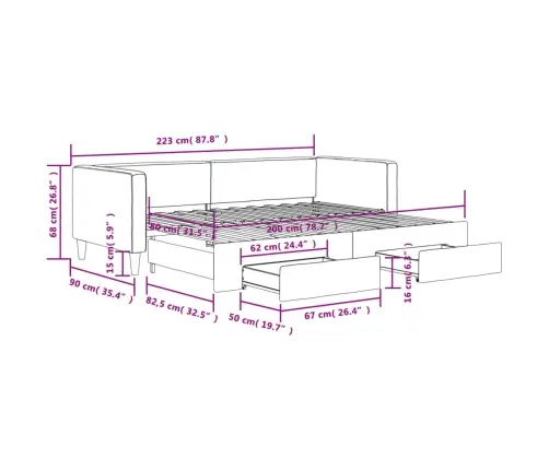 Izvelkams Dīvāns Ar Atvilktnēm, Krēmkrāsas Audums, 80X200 Cm Vidaxl