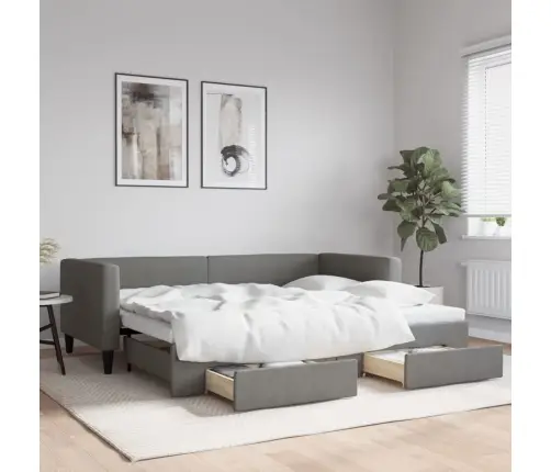 Lova Su Ištraukiama Dalimi/Stalčiais, Pilka, 90X200cm Audinys