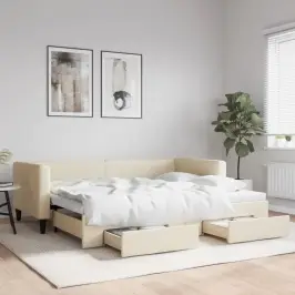 Diivanvoodi Väljatõmmatava Osaga, Kreemjas, 90X200 cm Kangas