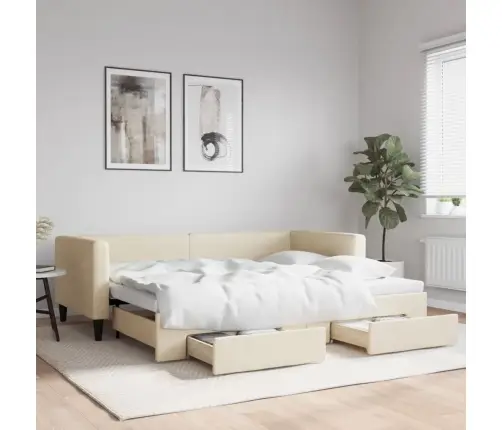 Diivanvoodi Väljatõmmatava Osaga, Kreemjas, 90X200 cm Kangas Diivanvoodi Väljatõmmatava Osaga, Kreemjas, 90X200 cm Kangas