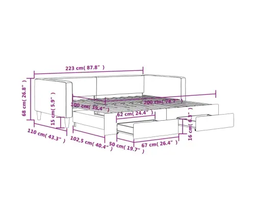 Diivanvoodi Väljatõmmatav Ja Sahtlitega Madratsita, 100X200 Cm