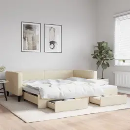 Diivanvoodi Väljatõmmatava Osaga, Kreemjas, 100X200 cm Kangas