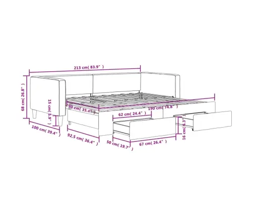 Izvelkams Dīvāns Ar Atvilktnēm, Tumši Pelēks Audums, 90X190 Cm Vidaxl