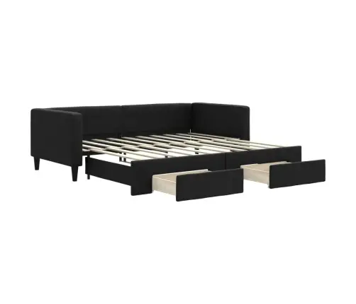 Izvelkams Dīvāns Ar Atvilktnēm, Melns, 90X190 Cm, Audums Vidaxl