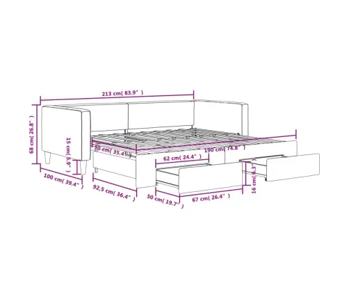 Izvelkams Dīvāns Ar Atvilktnēm, Melns, 90X190 Cm, Audums Vidaxl