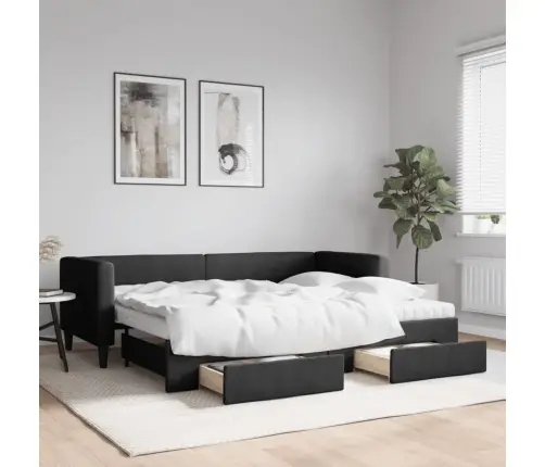 Lova Su Ištraukiama Dalimi/Stalčiais, Juoda, 80X200cm Audinys