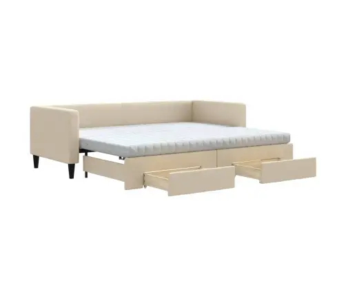 Izvelkams Dīvāns Ar Atvilktnēm, Krēmkrāsas Audums, 80X200 Cm Vidaxl