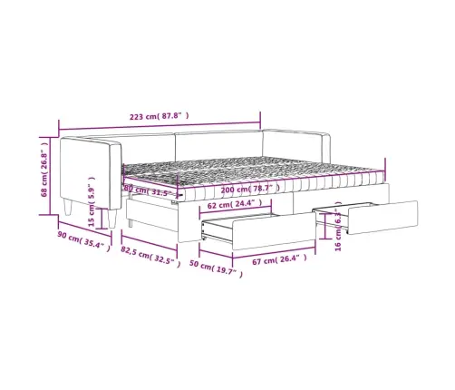 Izvelkams Dīvāns Ar Atvilktnēm, Krēmkrāsas Audums, 80X200 Cm Vidaxl