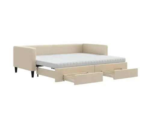 Diivanvoodi Väljatõmmatava Osaga, Kreemjas, 90X200 cm Kangas