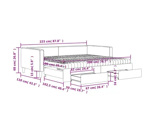 Diivanvoodi Madratsiga, Helehall, 100X200 cm Kangas